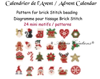 Set of 24 mini brick stitch patterns to realise an Advent calendar