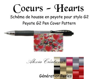 Schéma pour housse de stylo (pilot G2) en peyote pair - Coeurs