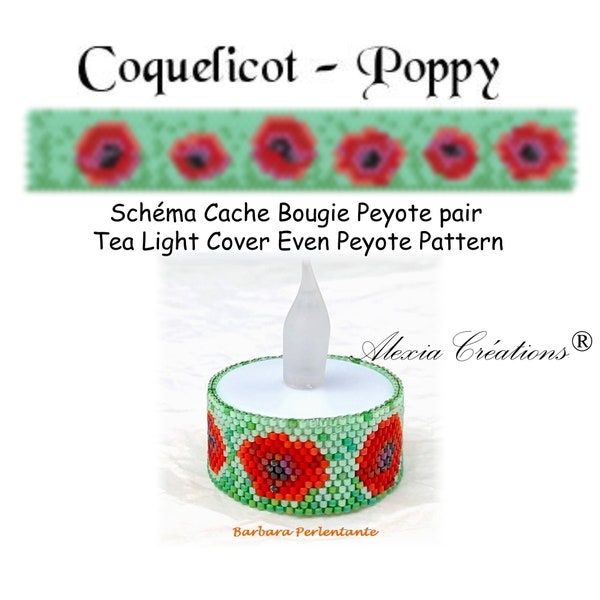 Tea Light Cover even peyote pattern - Poppy