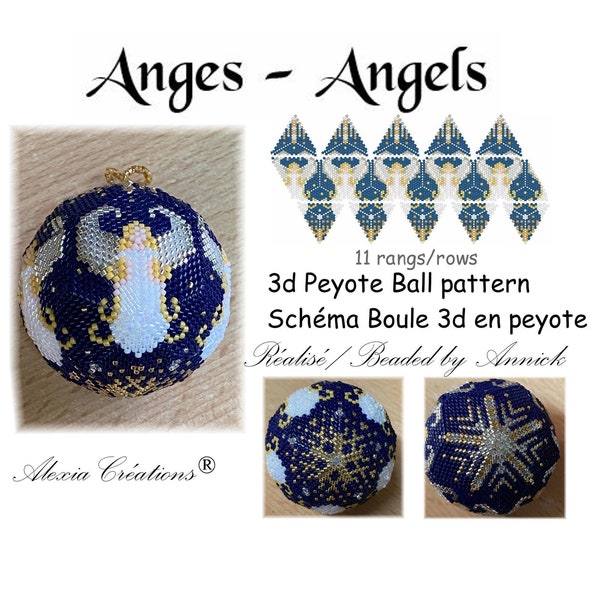 Schéma pour Boule de Noël en peyote 3d  Motif Anges  11 rangs, boule de 5cm