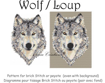 Diagramme pour tissage brick stitch ou peyote en perles miyuki delica. Tête de Loup