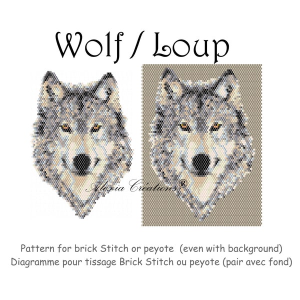 Diagramme pour tissage brick stitch ou peyote en perles miyuki delica. Tête de Loup