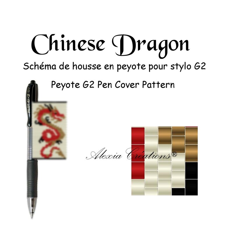 Schéma pour housse de stylo pilot G2 en peyote pair Dragon Chinois image 1