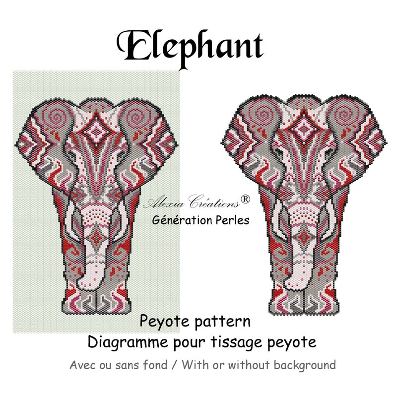 Diagramme pour tissage brick stitch ou peyote en perles miyuki delica. Eléphant image 3