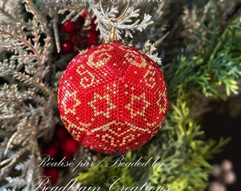 3d peyote Christmas Ball pattern,  Christmas design, 11 rows , ball of 5cm