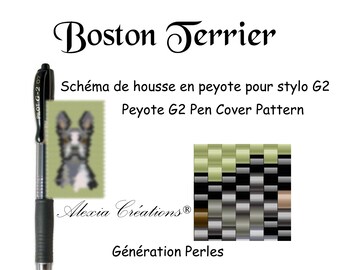 Schéma pour housse de stylo (pilot G2) en peyote pair - Boston Terrier