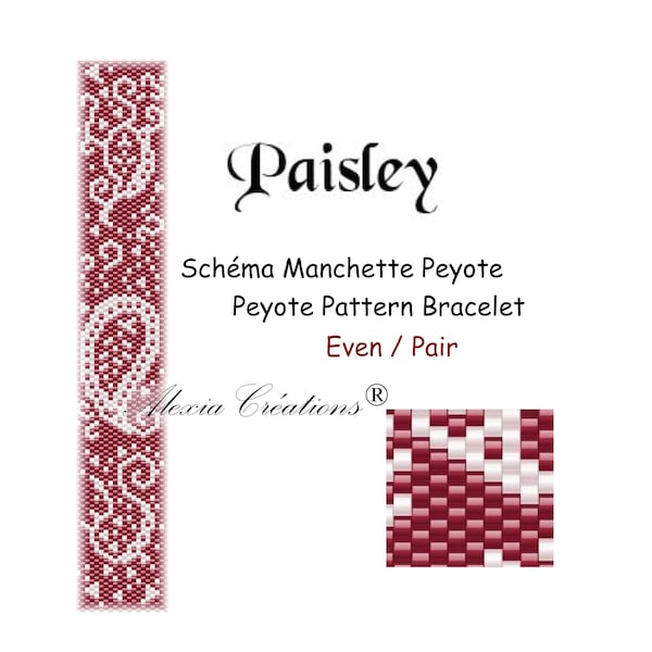 Schéma pour Manchette bracelet en Peyote pair. Paisley