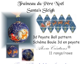 Schéma pour Boule en peyote 3d Motif Traîneau du Père Noël  11 rangs, boule de 5cm.