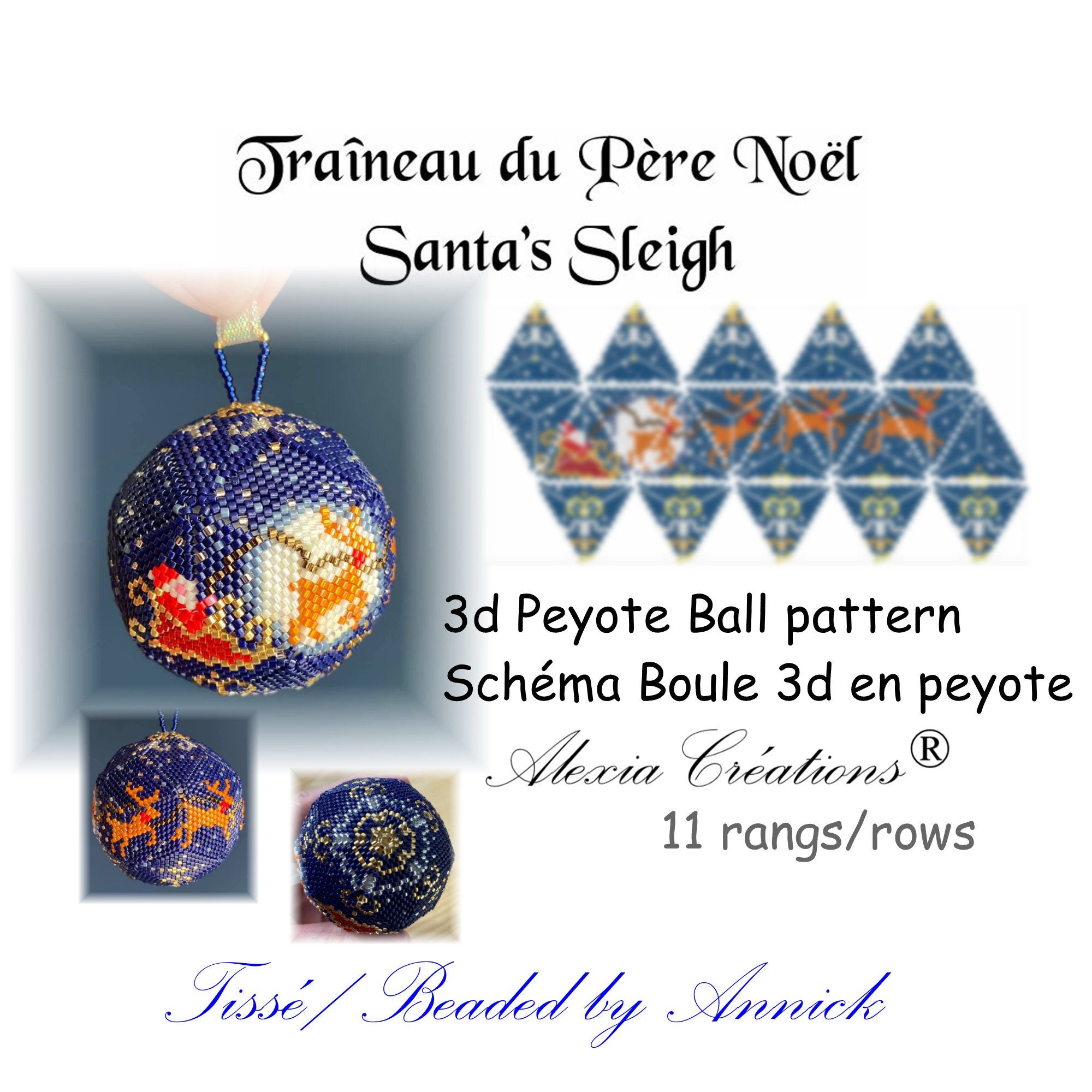 3d peyote Ball pattern  Santa's Sleigh. 11 rows, ball of 5cm