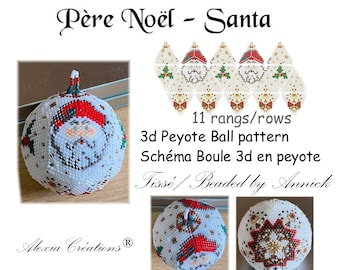 3d peyote Ball pattern - Santa - 11 rows, ball of 5cm.