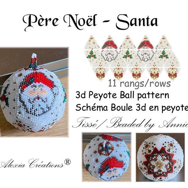 Schéma pour Boule en peyote 3d - Motif Père Noël - 11 rangs, , boule de 5cm.