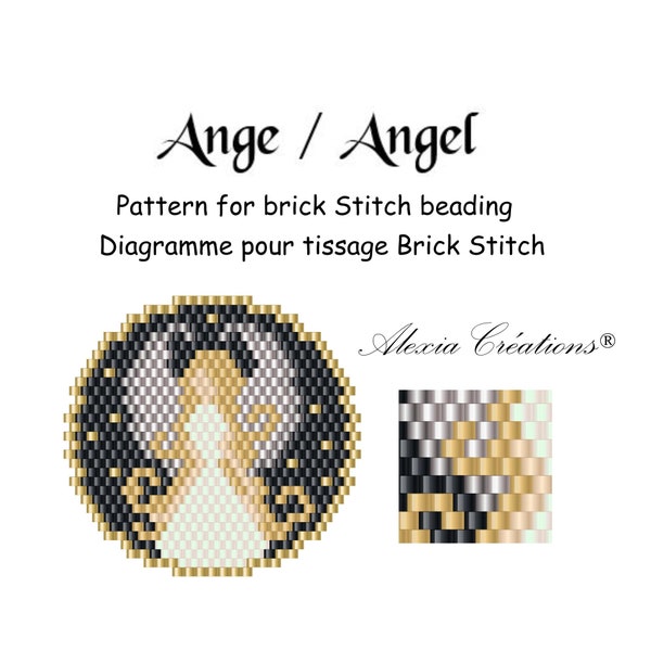 Schéma pour petit médaillon en tissage brick stitch en perles miyuki delica, motif Ange