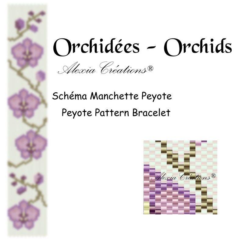 Peyote pattern bracelet Orchids image 1