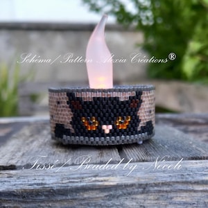 Tea Light Cover even peyote pattern - Little black cat