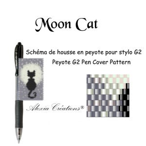 Padrão de capa para caneta Peyote (Pilot G2) - Gato e Lua