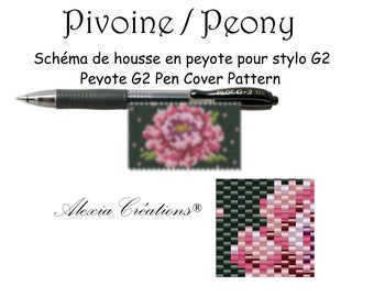 Schéma pour housse de stylo (pilot G2) en peyote pair - Pivoine