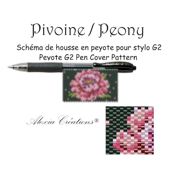 Schéma pour housse de stylo (pilot G2) en peyote pair - Pivoine