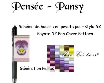 Schéma pour housse de stylo (pilot G2) en peyote pair - Pensée