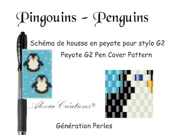 Schéma pour housse de stylo (pilot G2) en peyote pair - Pingouins