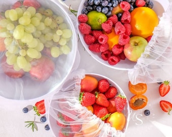 3er Pack Mesh-Obstschalenhüllen/ Obstnetz mit Gummizug zum Schutz vor Fruchtfliegen