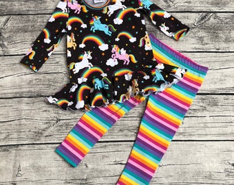 süße Kombi / Set gr.80 mit Einhörnern und Regenbogen * Kleid & Leggings *