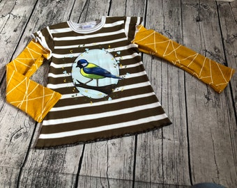 wunderschönes Langarmshirt / Shirt gr.122/128 Vogel / Blaumeise