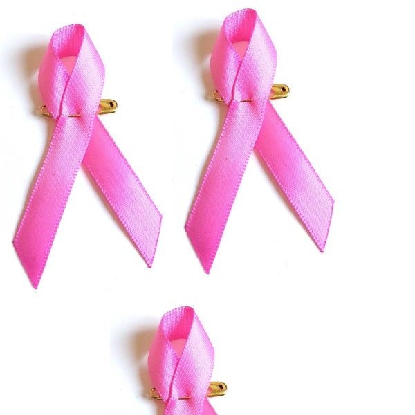Set aus 3 rosa Oktober-Anstecknadeln zur Bekämpfung von Brustkrebs, rosa Band-Stoffbrosche und goldener Anstecknadel