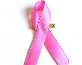 pin's Octobre Rose lutte contre le cancer du sein broche ruban rose en tissu et épingle doré