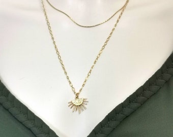Double choker and chain necklace with half sun in gold plated