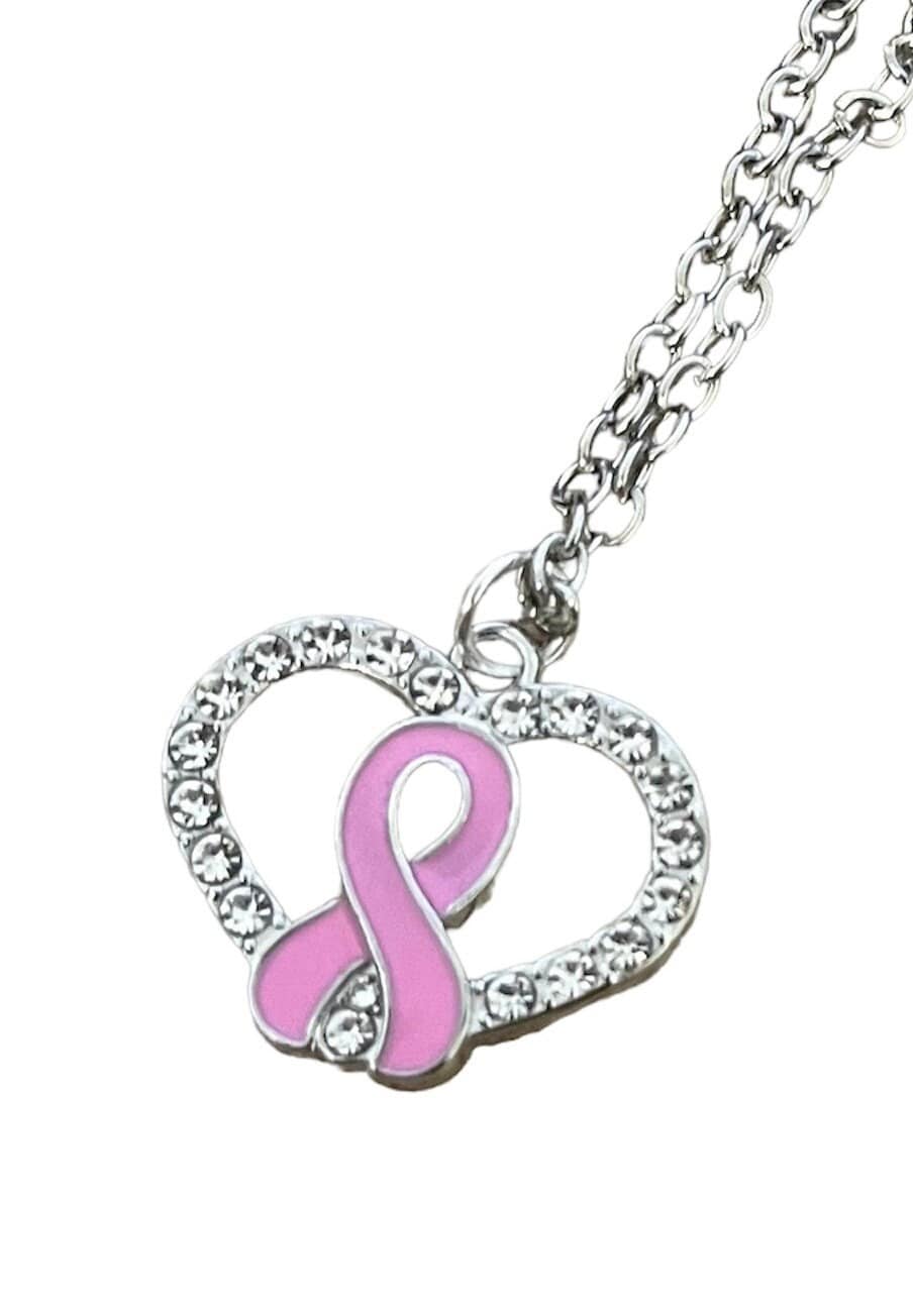 Pink October Necklace Fights Breast Cancer With Rhinestone Heart - Main Image