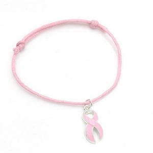 Pink October Bracelet in Sliding Pink Cotton and Pink Ribbon to Fight Breast Cancer