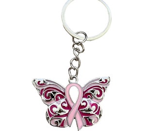 Porte-Clés Octobre Rose Avec Ruban Cancer Du Sein - Carte De Vœux Incluse - Accessoire Événement Caritatif Cadeau