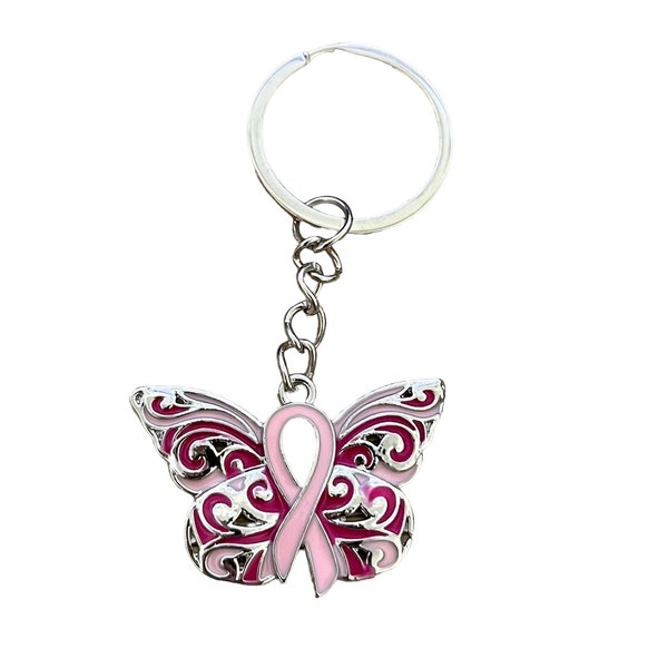 porte clé Octobre Rose lutte contre le cancer du sein papillon et ruban rose