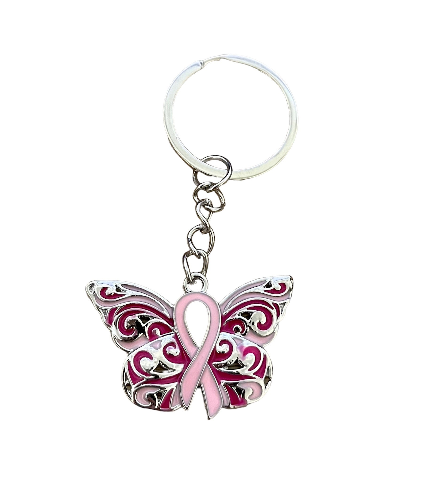 Portachiavi A Farfalla Con Nastro Rosa Per Consapevolezza Del Cancro Al Seno - Portachiavi In PVC Per Borsa E Auto, Simbolo Di Speranza E Sostegno - 3