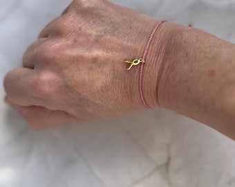 Bracelet Lutte Contre Le Cancer En Simili Cuir Noir Et Ruban Rose