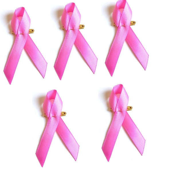 Lot de 5 pin's Octobre Rose lutte contre le cancer du sein broche ruban rose en tissu et épingle doré