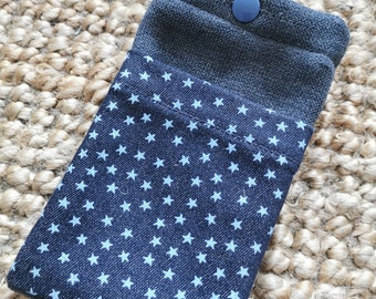 POCHETTE - POCHETTE Portable - Tissu coton bleu jean - Tissu étoiles bleu -