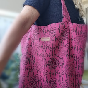 SAC TISSU - Le sac "Coco" - Sac cabas - Tissu jacquard lainage - Imprimés arabesques - Rose violacé -