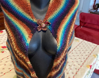 Shawl made of knitting with crocheted borders in acrylic wool in a gradient of multicolored flamboyant washable woman teens