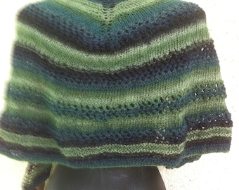 Shawl made with knitting and crochet shades gradient of green in acrylic wool soft warm light washable woman teens