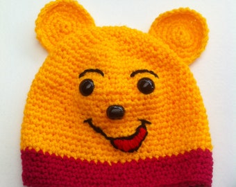 Teddybeerhoed voor kinderen gehaakt in acrylwol, ogen en neus hebben kinderveiligheid