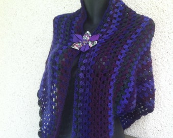 Shawl made crochet hand wool acrylic purple tones purple soft warm light washable woman