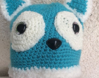 Bonnet chat bleu pour enfant crocheté en acrylique bonnet et yeux ont sécurité enfants