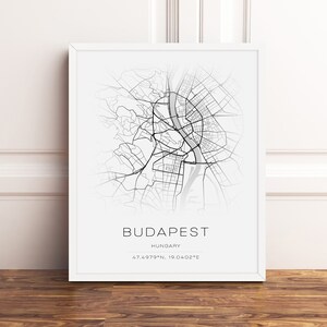 Budapest Printable Art Modern Print Study Poster Artwork Hungary City Coordinates Map Monochrome Black White Downloadable Wall Home Decor