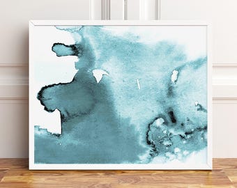Aqua Abstract Watercolor Art Print Blue Green Modern Ocean Water Poster Contemporary Printable Downloadable Instant Home Wall Decor