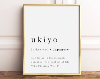 Ukiyo Japanese Print Quote Modern Definition Type Printable Poster Inspirational Art Typography Inspo Artwork Black White Monochrome