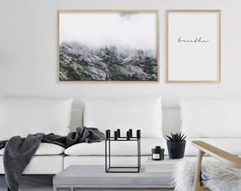 Snowy Mountain Printable Art Photo Print Photography Poster Nature Snow White Green Modern Home Wall Decor Photo Landscape Downloadable