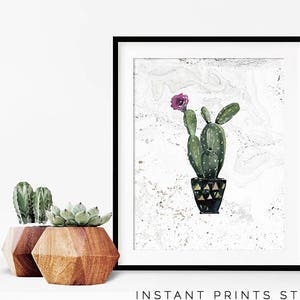 Cactus Print Purple Green Printable Art Poster Succulent Watercolor Artwork Modern Nature Plant Wall Art Home Decor Botanicals Concrete