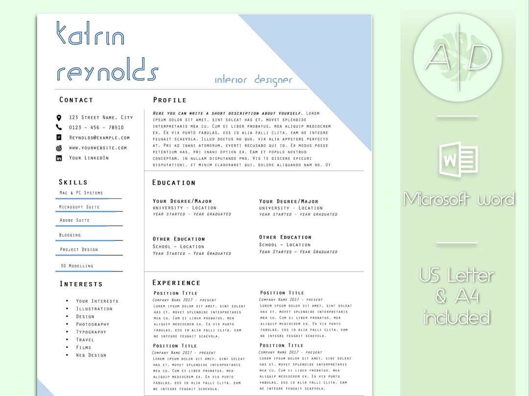 Resume Template for Word Clean Style Simple Easy CV Cover - Etsy