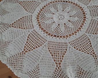 Nappe ronde en crochet vintage, grande nappe en coton  au crochet, cadeau maman